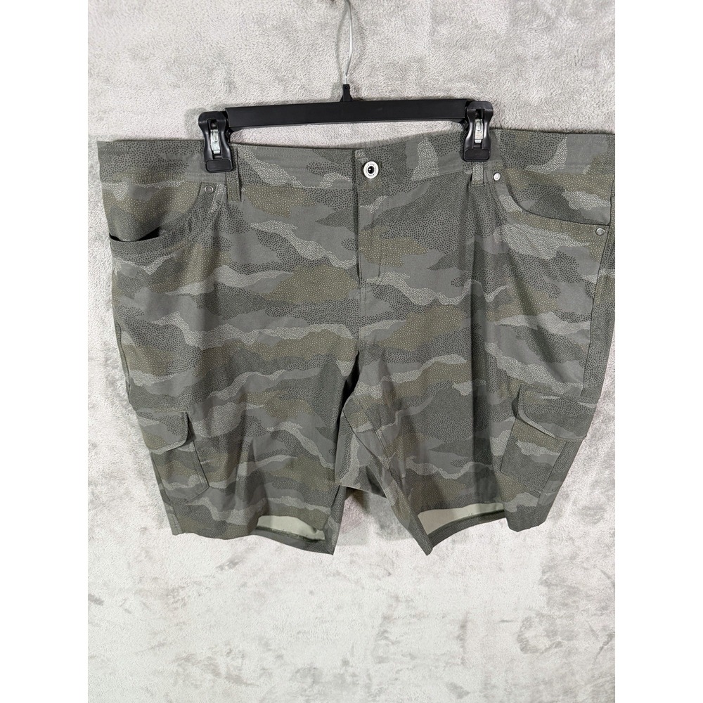 Kuhl FreeFlex Cargo Shorts Womens 22 Olive Camo Green‎ Mid Rise Stretch Hiking